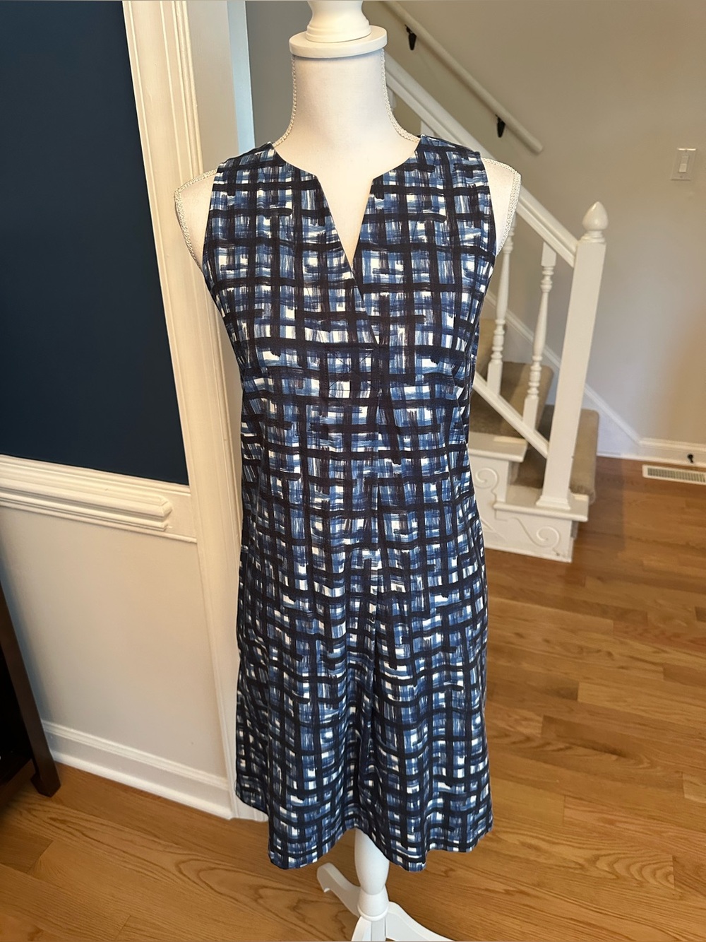 Sara Campbell Blue Abstract Print Sleeveless Shift Dress Medium